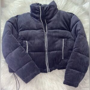 7 for all mankind  corduroy cropped zip up puffer jacket